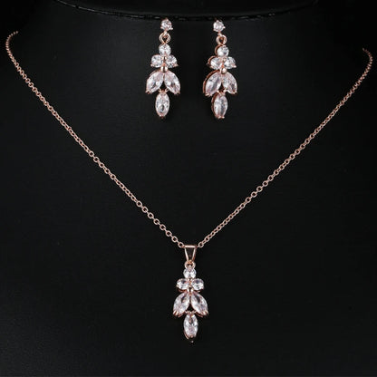 Classic Luxury Gold Color Bling Leaf Cubic Zirconia Jewelry Sets