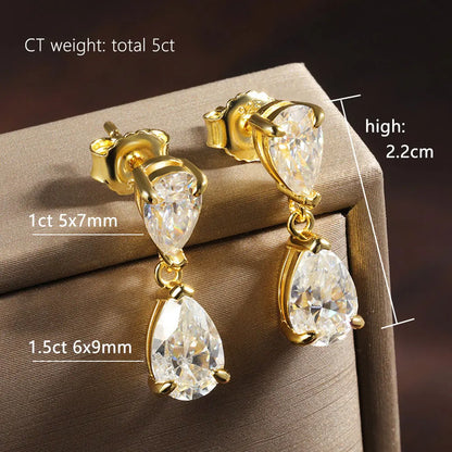 Pear Moissanite Drop Earrings for Women GRA Certified Diamond Solid 18k Gold