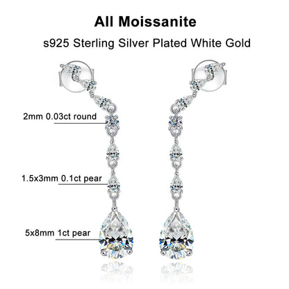 Pear Cut Moissanite Drop Earring s925 Sterling Silver Plated 18k White Gold