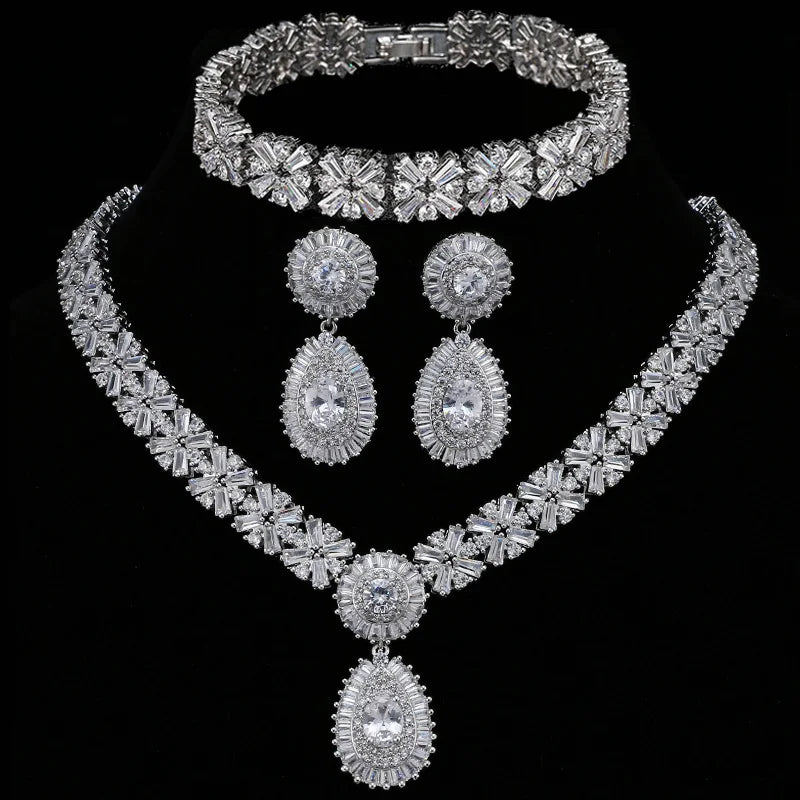 Cubic Zirconia Jewelry Sets with CZ Crystal Bracelet Necklace and Earring