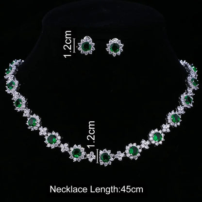 Luxury Emerald Necklace and Earring Set Shinny Cubic Zirconia Jewelry Set