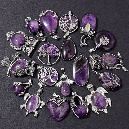 Fashion Amethyst Stone Gem Pendant Natural Purple