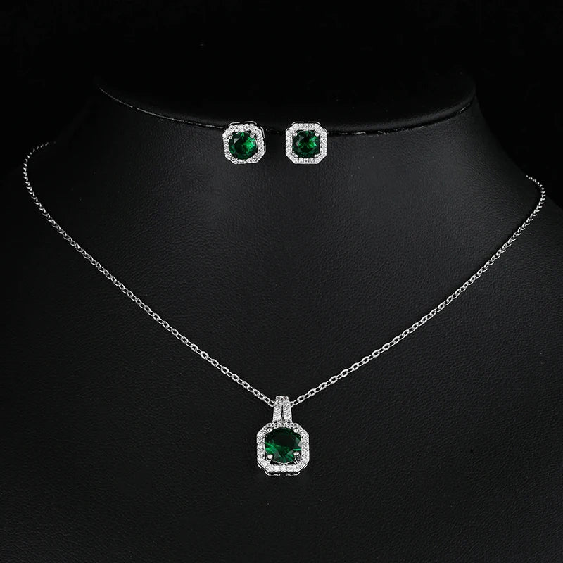 Luxury Green/Silver Color Water Drop Geometry Wedding Jewelry Sets