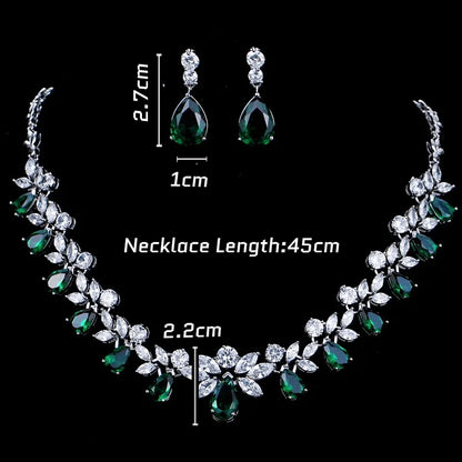 Luxury Emerald Necklace and Earring Set Shinny Cubic Zirconia Jewelry Set