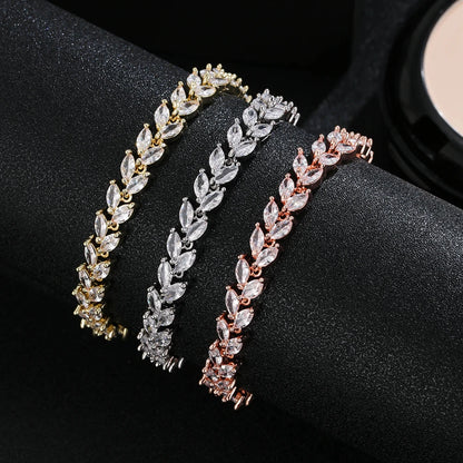 Classic Luxury Gold Color Bling Leaf Cubic Zirconia Jewelry Sets