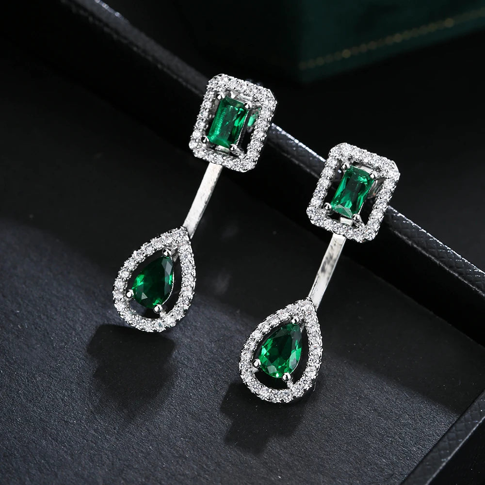 Luxury Green/Silver Color Water Drop Geometry Wedding Jewelry Sets