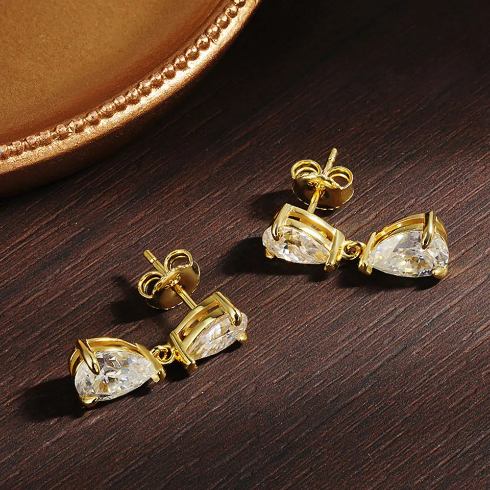 Pear Moissanite Drop Earrings for Women GRA Certified Diamond Solid 18k Gold