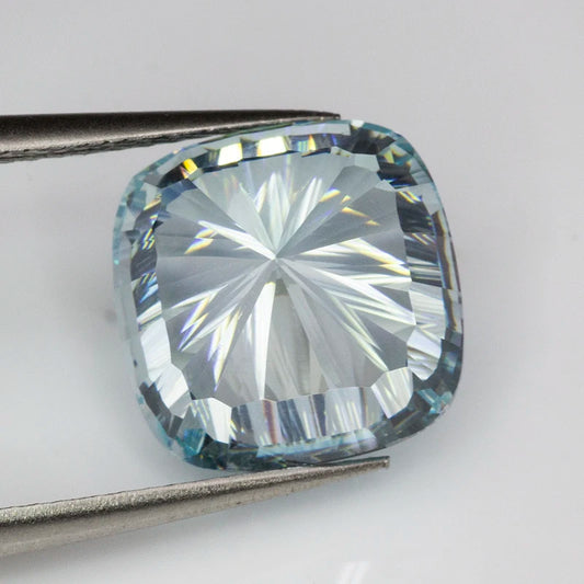 New Light Aquamarine 10x10mm Cushion Millennium Cut Cubic Zirconia Stones