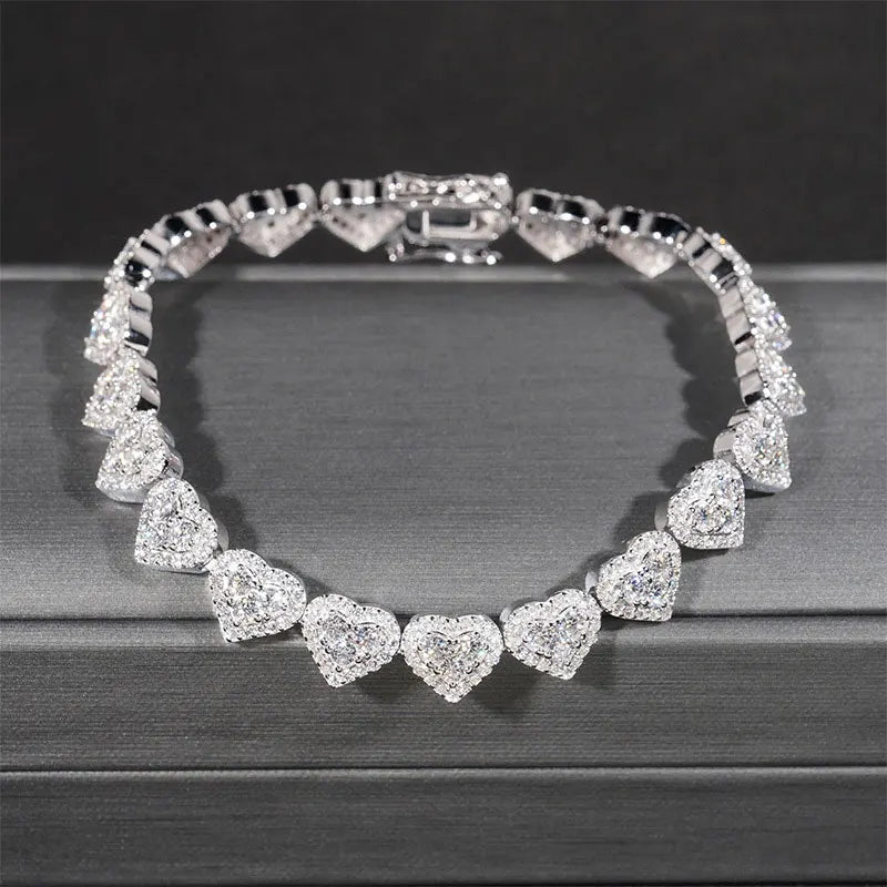 All Moissanite Heart Bracelet Prom Party Fine Jewelry with GRA Bracelets for Women