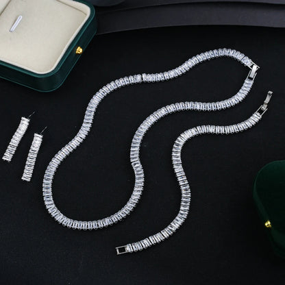 Gorgeous Cubic Zirconia White Gold Color Square  Jewelry Set for Brides