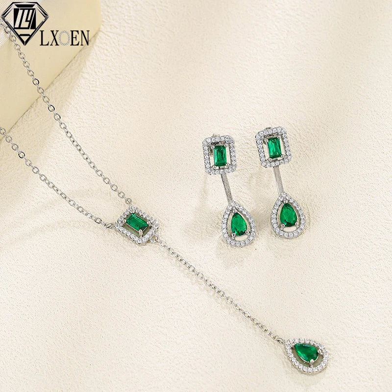 Luxury Green/Silver Color Water Drop Geometry Wedding Jewelry Sets