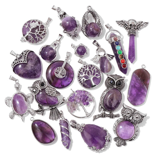 Fashion Amethyst Stone Gem Pendant Natural Purple