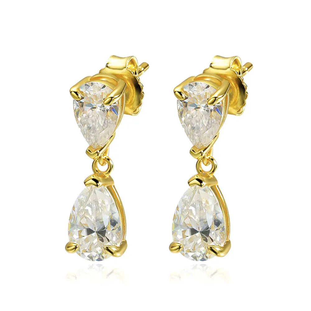 Pear Moissanite Drop Earrings for Women GRA Certified Diamond Solid 18k Gold