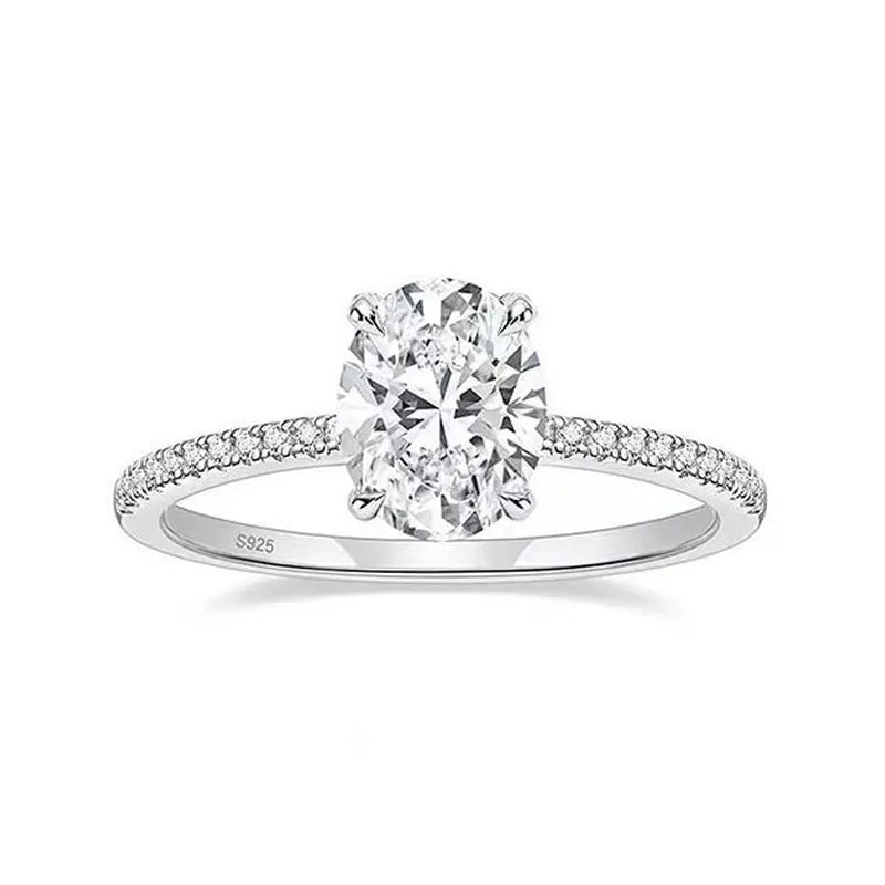 Oval Cut Moissanite Ring S925 Sterling Sliver Plated 18k White Gold