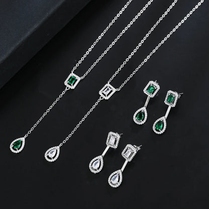 Luxury Green/Silver Color Water Drop Geometry Wedding Jewelry Sets