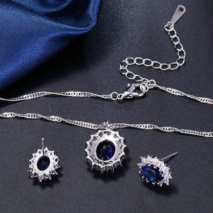 LXOEN Classic Oval Blue Crystal Necklace and Earring Set