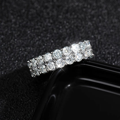 Moissanite Rings GRA Certified 925 Sliver Double Row Eternity Band