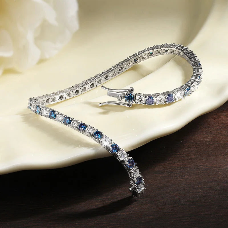 Blue Moissanite Tennis Bracelets for Women Man Diamond with Certificate