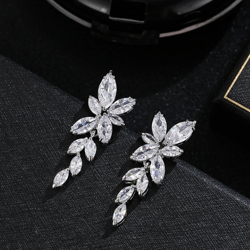 Classic Luxury Gold Color Bling Leaf Cubic Zirconia Jewelry Sets