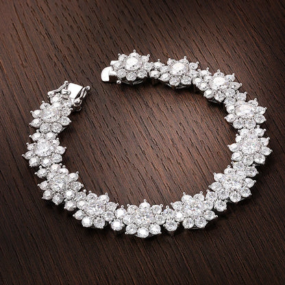 Sunflowers Design GRA certified Luxury Wedding Jewelry 925 Silver Bracelet