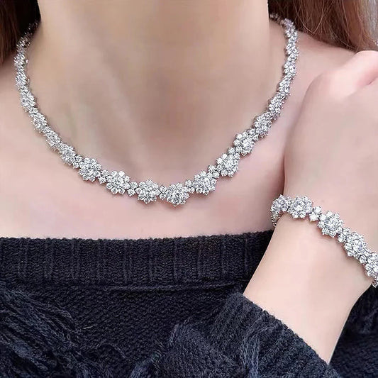 Necklaces for Women Bride 925 Sterling Sliver Lab Diamond Luxury Wedding Set Necklace