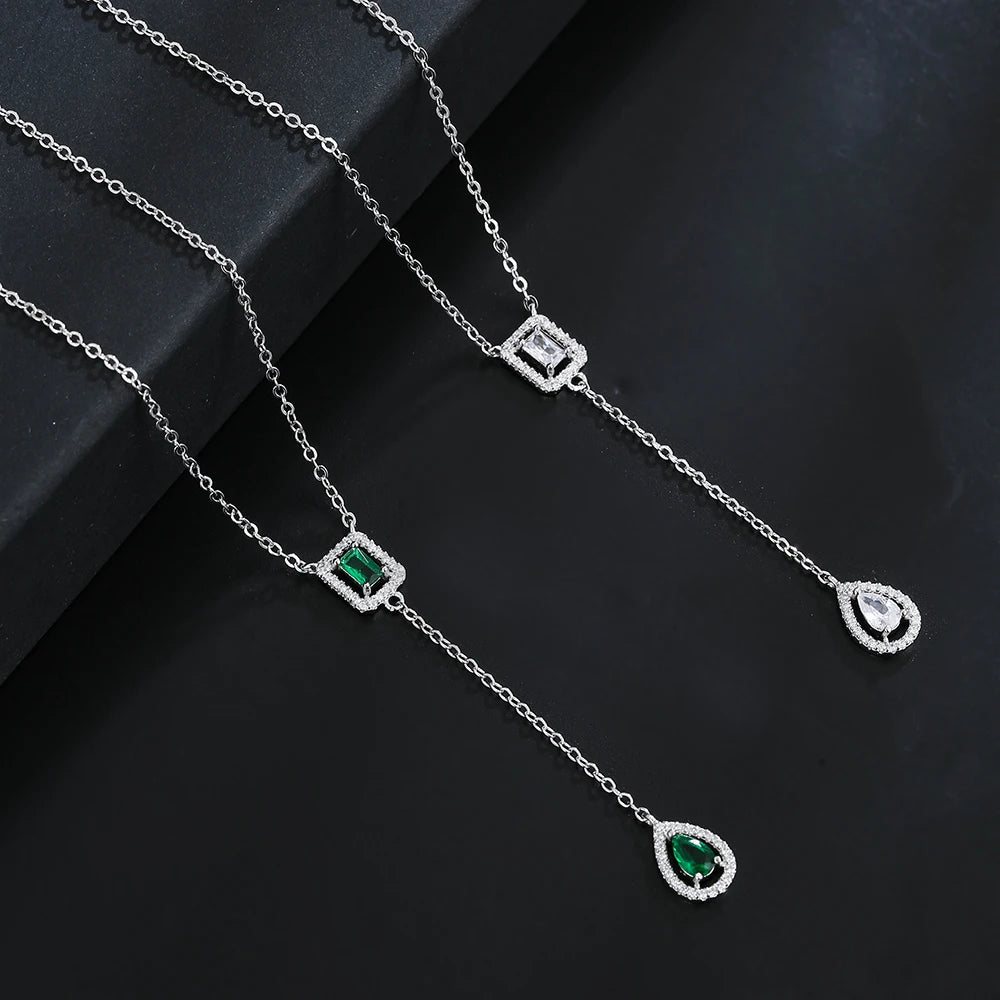 Luxury Green/Silver Color Water Drop Geometry Wedding Jewelry Sets