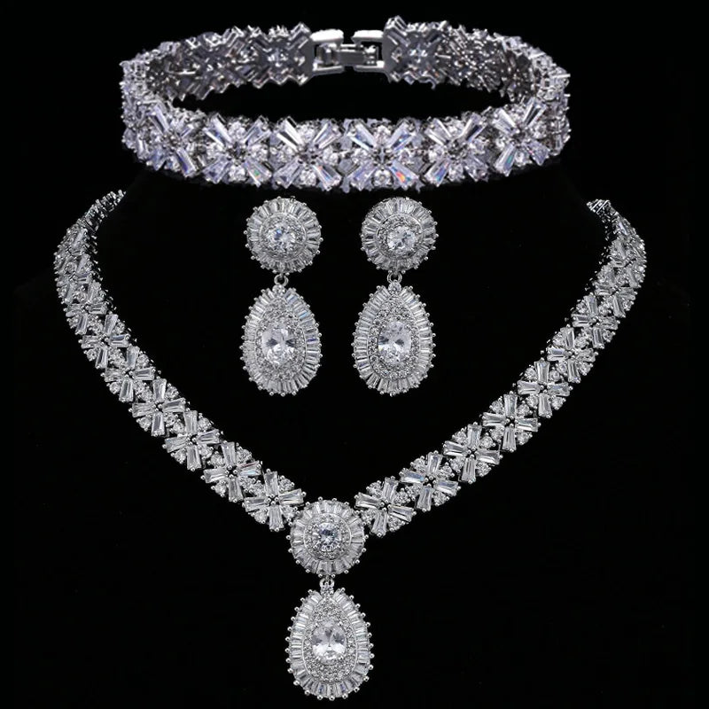 Cubic Zirconia Jewelry Sets with CZ Crystal Bracelet Necklace and Earring