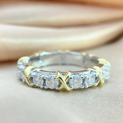 Moissanite Ring with GRA 925 Sterling Sliver Plated White Gold Eternity Band