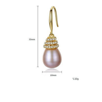 Screw CZ Waterdrop Natural Pearl 925 Silver Dangling Earrings