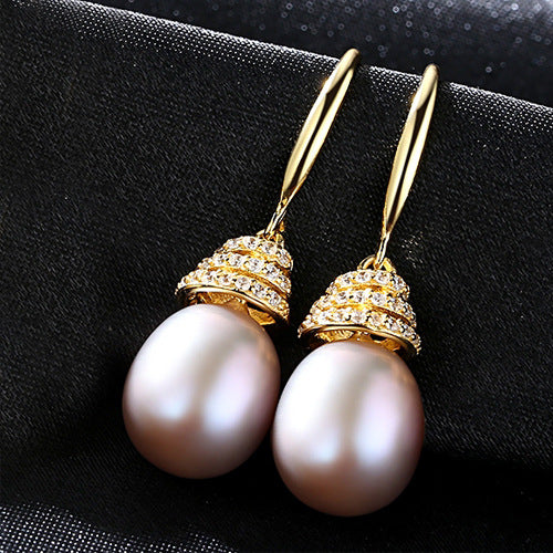 Screw CZ Waterdrop Natural Pearl 925 Silver Dangling Earrings