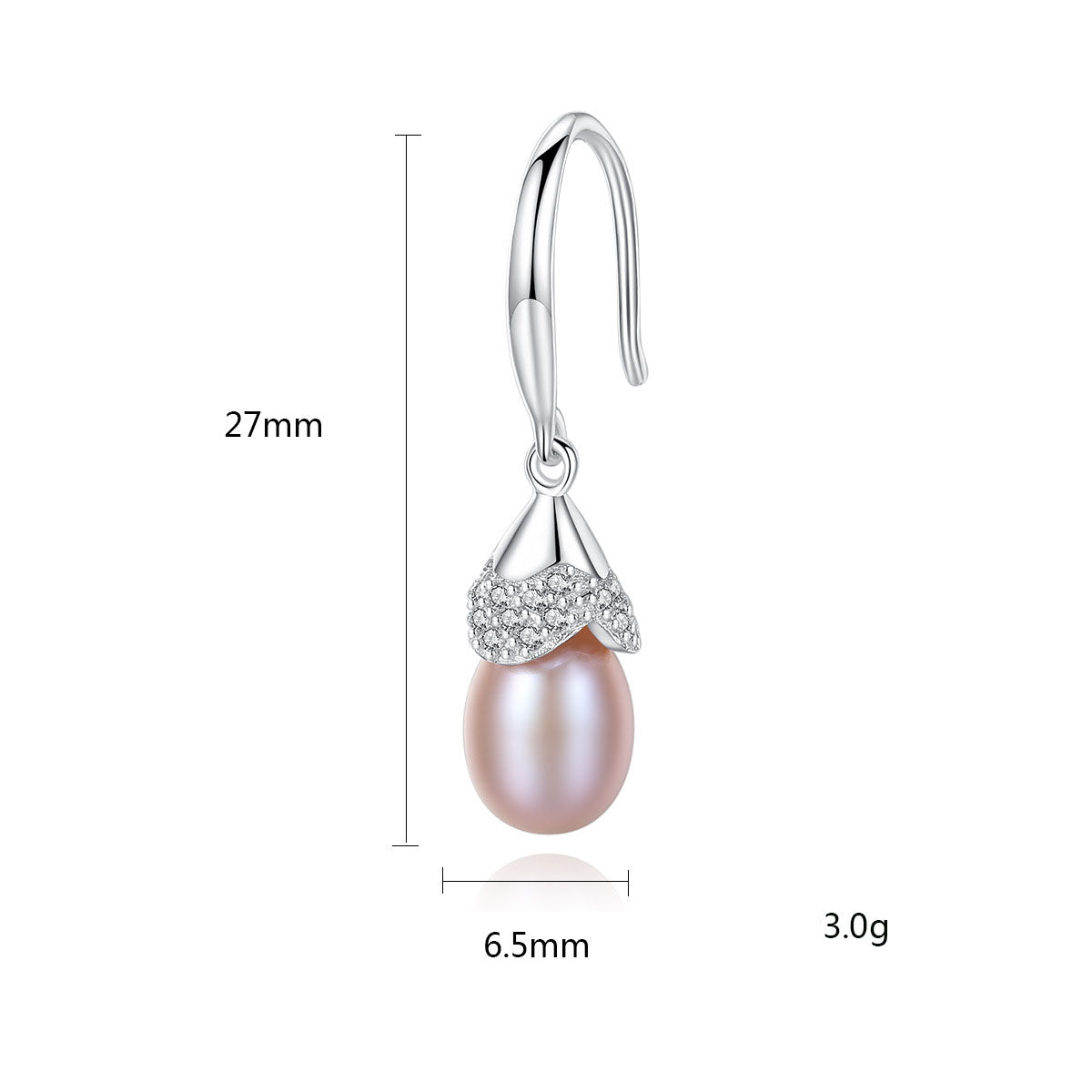 CZ Waterdrop Natural Pearl 925 Silver Dangling Earrings