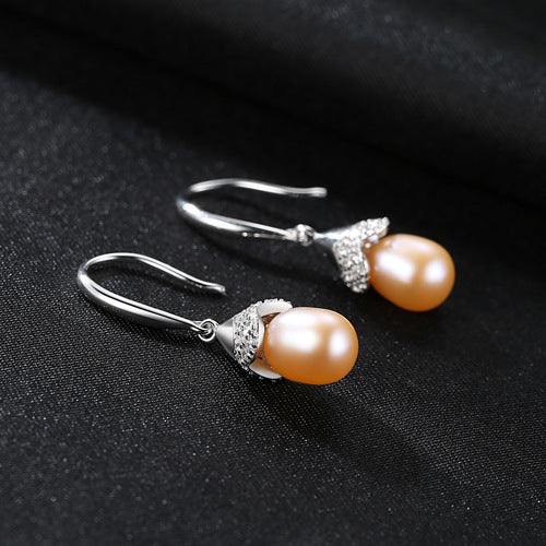 CZ Waterdrop Natural Pearl 925 Silver Dangling Earrings