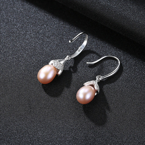 CZ Waterdrop Natural Pearl 925 Silver Dangling Earrings