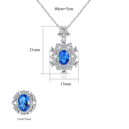 Elegant Oval Natural Treated Crystal Flower CZ 925 Sterling Silver Necklace