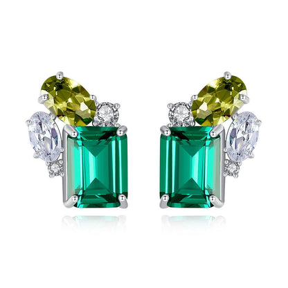 Elegant Green CZ Geometry Rectangle 925 Sterling Silver Stud Earrings