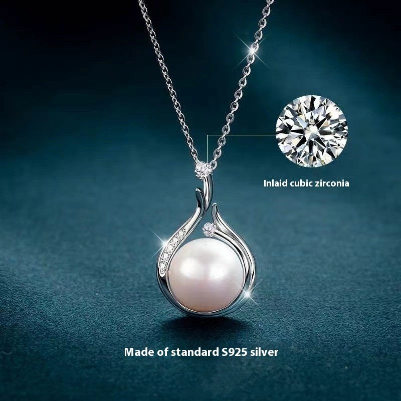 Silver Natural  Pearl Necklace Luxury Niche Chain Jewelry