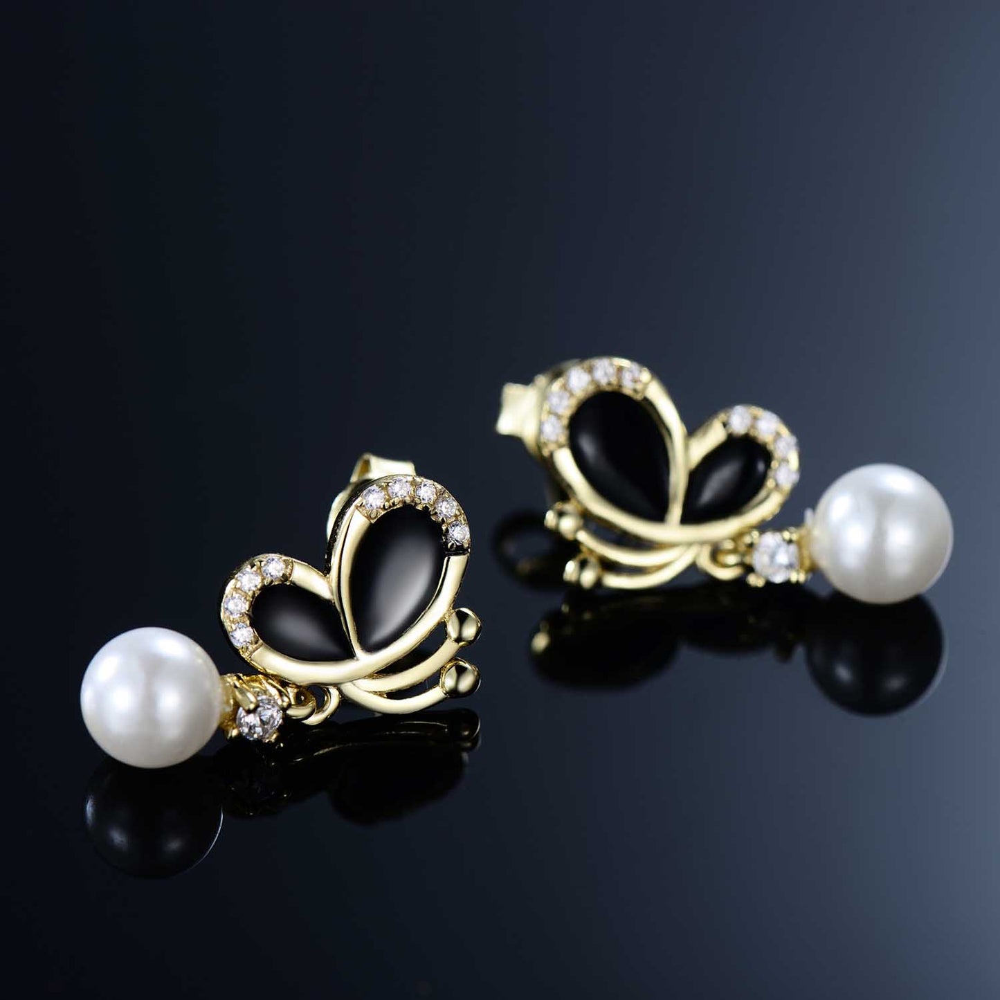 Fashion Butterfly White Shell Pearl CZ 925 Sterling Silver Dangle Earrings