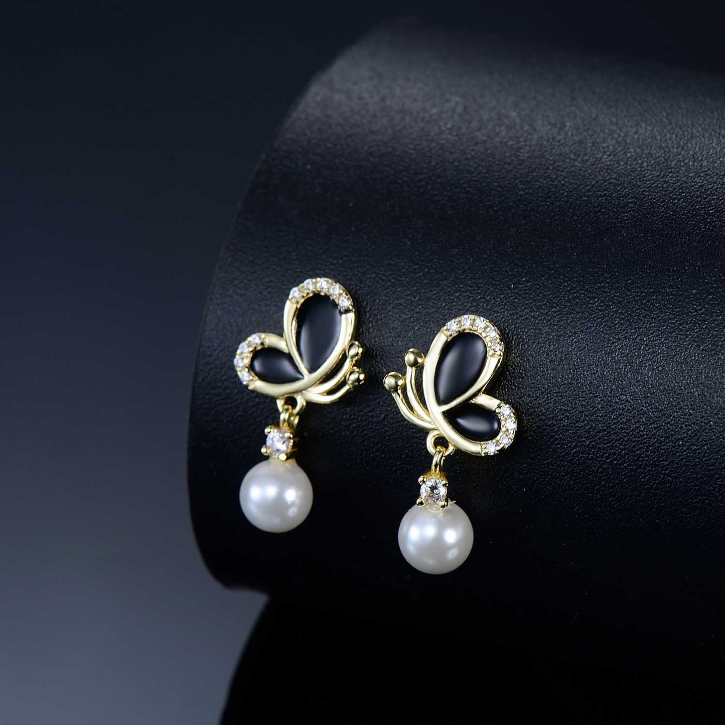 Fashion Butterfly White Shell Pearl CZ 925 Sterling Silver Dangle Earrings