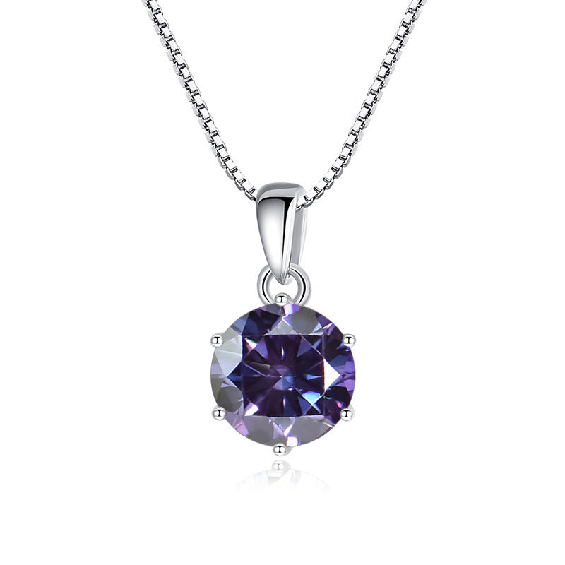 925 Silver Inlaid Round Moissanite Necklace