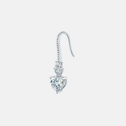 Sterling Silver Moissanite Heart Drop Earrings