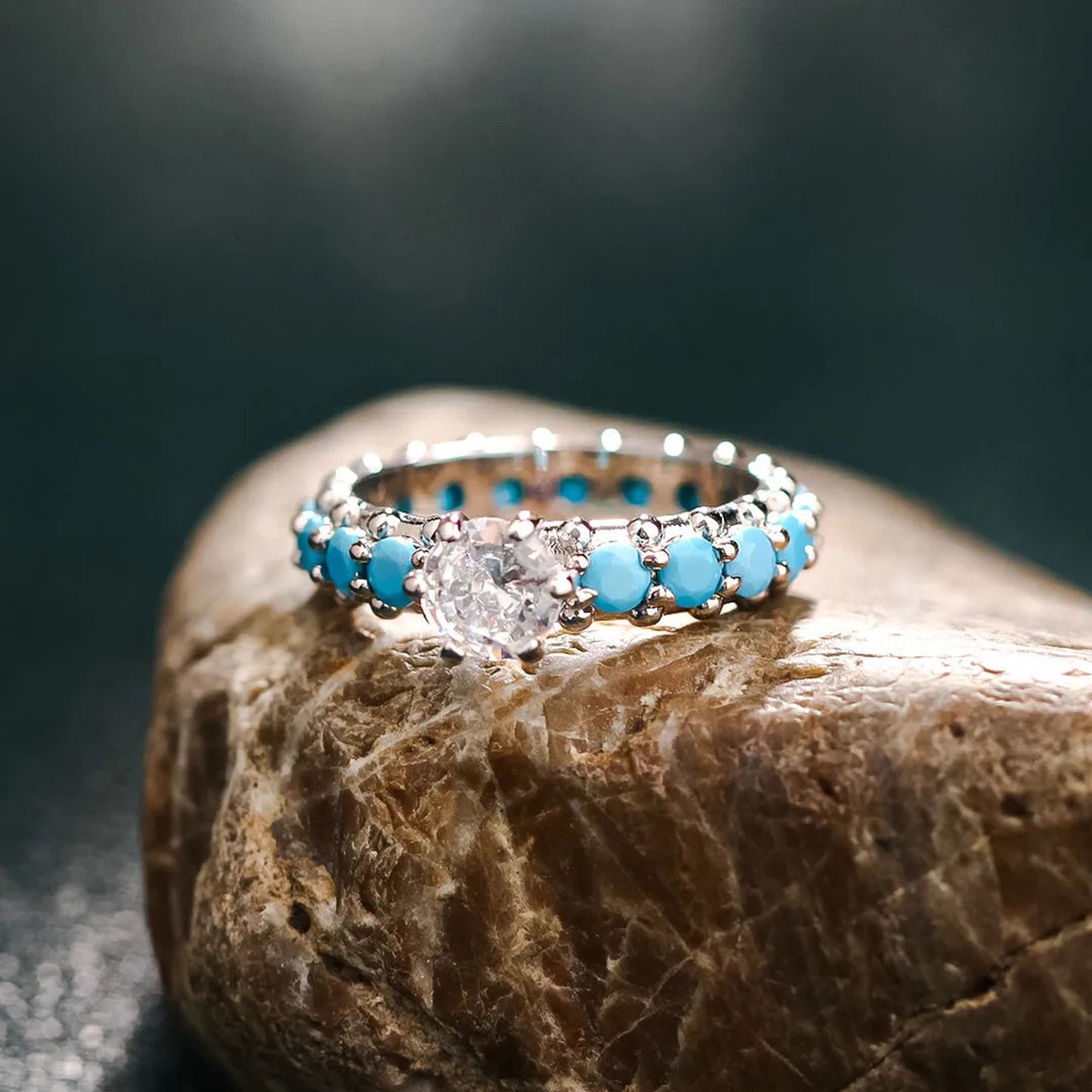 Artificial Turquoise Zircon 925 Sterling Silver Ring