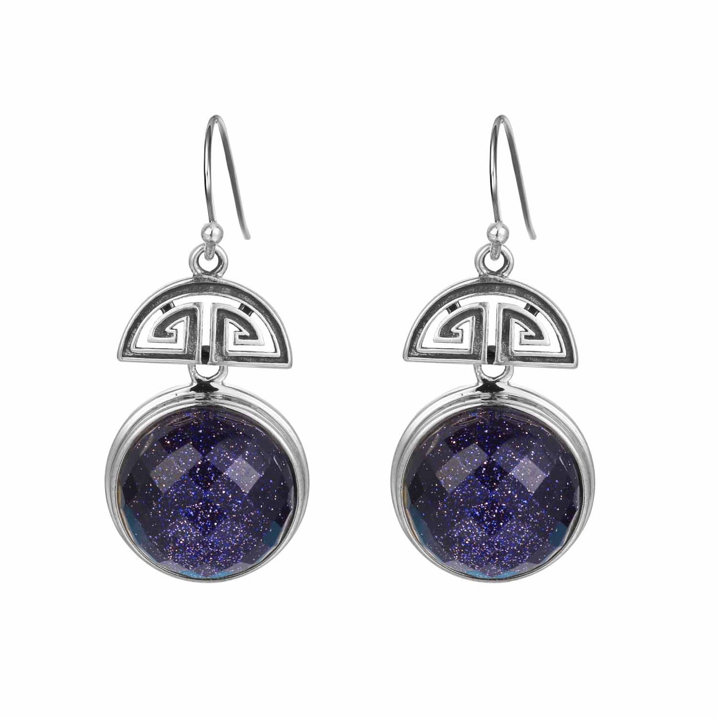 Elegant Round Created Blue Sandstone 925 Sterling Silver Dangling Earrings