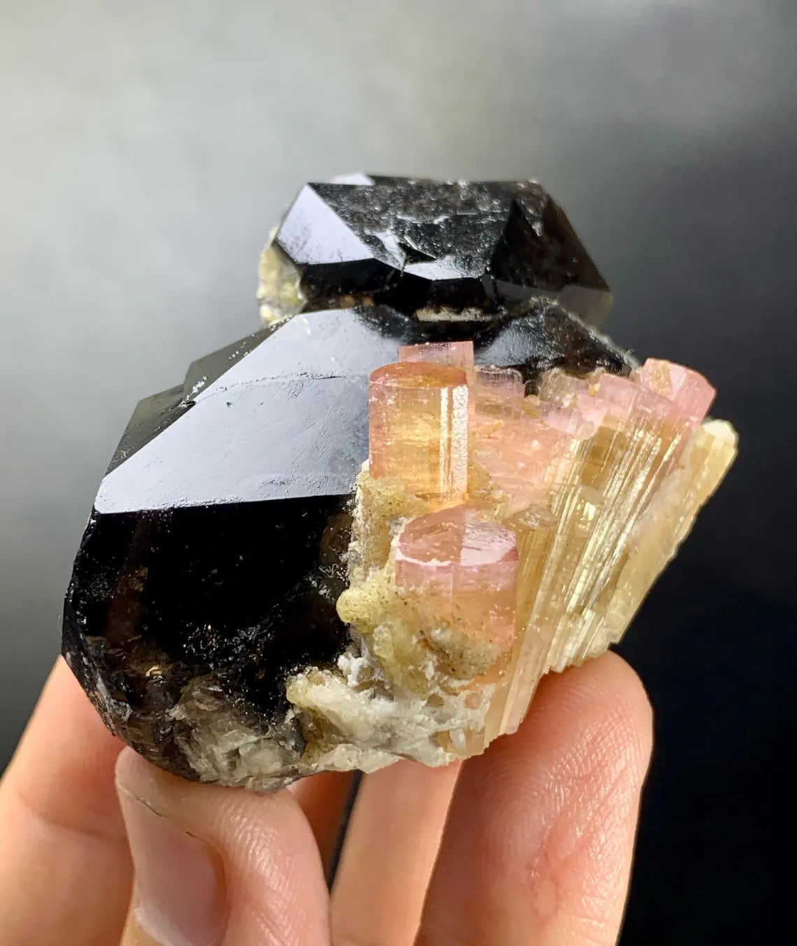 Orange Color Tourmaline Cluster on Smoky Quartz from Afghanistan - 81 grams