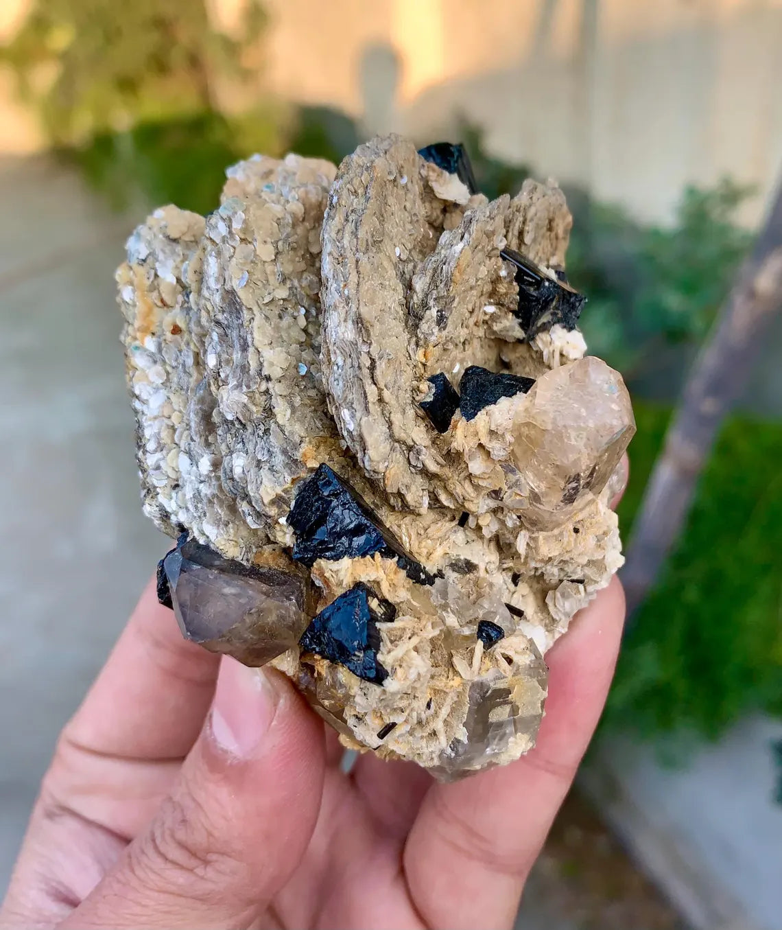 Sherry Color Topaz with Schorl Tourmalines, Quartz and Mica Specimen - 163 grams