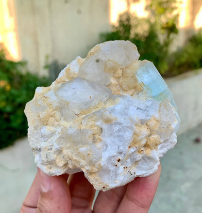 Natural Sky Blue Aquamarine on Quartz from Pakistan - 238 grams