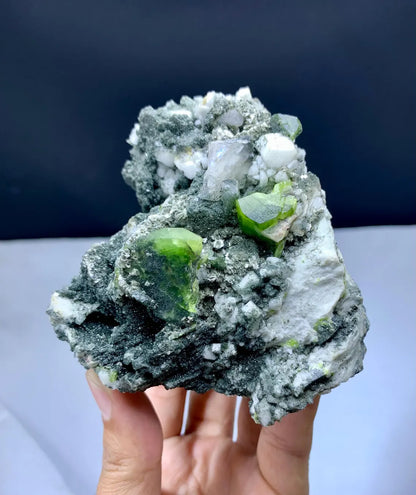 Lush Green Color Sphene Titanite with Calcite and Adularia on Matrix - 416 grams