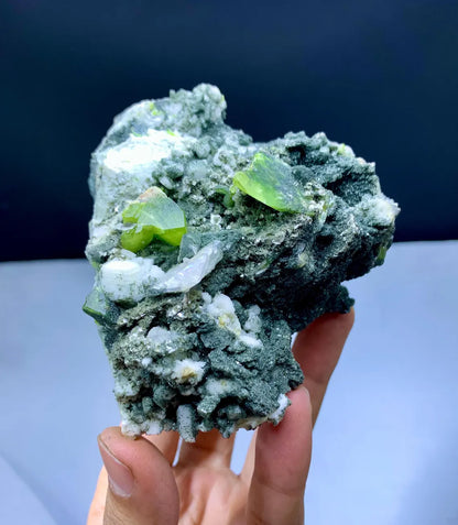 Lush Green Color Sphene Titanite with Calcite and Adularia on Matrix - 416 grams