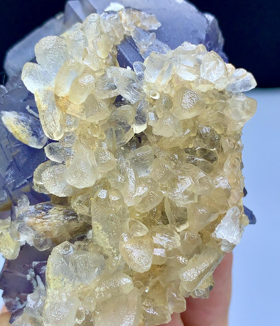 Natural Purple Blue Phantom with Calcite Cluster - 218 grams