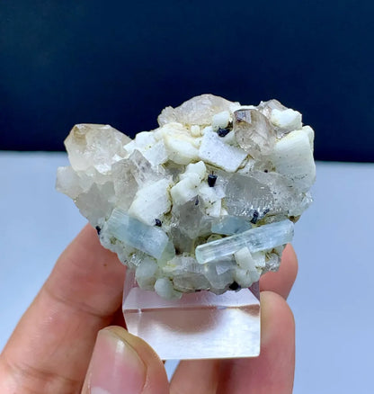 Blue Aquamarine Crystals on Quartz and Feldspar - 51 gram