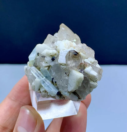 Blue Aquamarine Crystals on Quartz and Feldspar - 51 gram